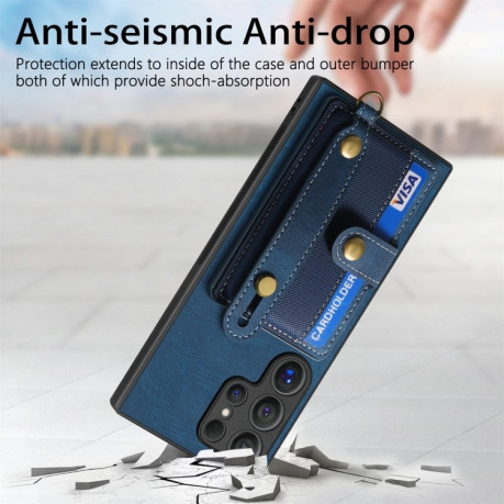 Протиударний чохол Retro Cross Wristband Wallet Leather для Samsung Galaxy S24 Ultra 5G - синій