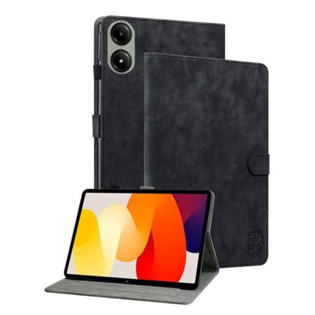 Чехол-книжка Embossed Tiger Pattern Leather для Xiaomi Redmi Pad 2 / Xiaomi Redmi Pad SE 11 2025 - черный