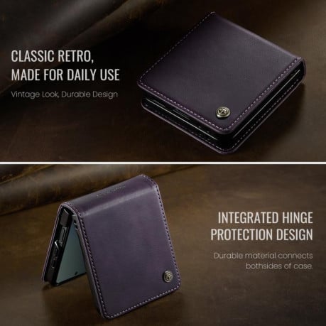 Чохол-книжка CaseMe 033 з фактурою Calf та захистом від сканування RFID на Samsung Galaxy Filp 7 5G - фіолетовий