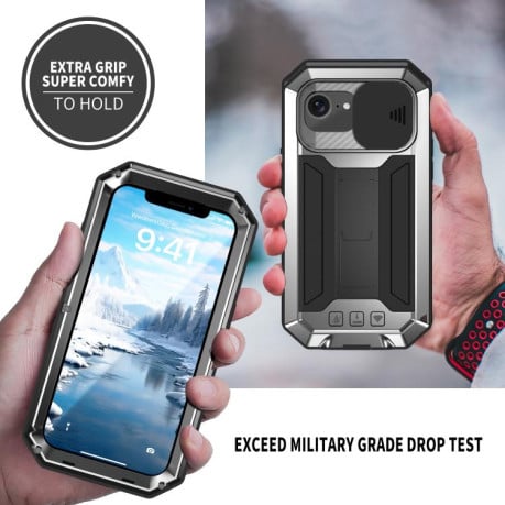 Протиударний чохол R-JUST Sliding для iPhone 16e - сріблястий