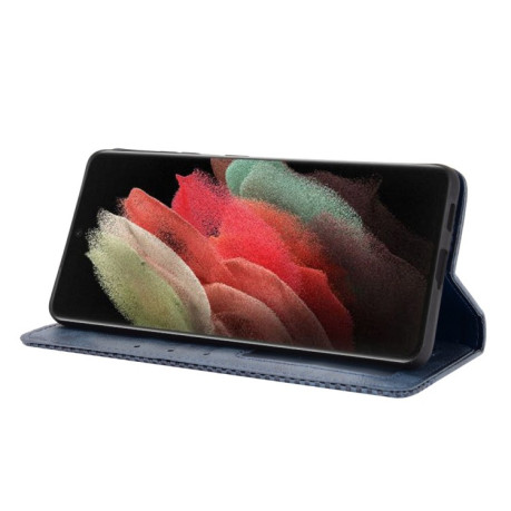 Чехол-книжка Magnetic Buckle Retro Crazy Horse Texture на Samsung Galaxy S21 Ultra - синий