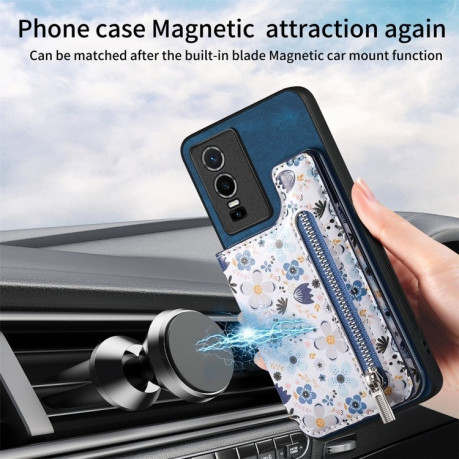 Протиударний чохол Retro Painted Zipper Wallet для Vivo Y76 5G - синій