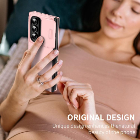 Противоударный чехол Sliding Camshield для Samsung Galaxy Fold 7 - розовый