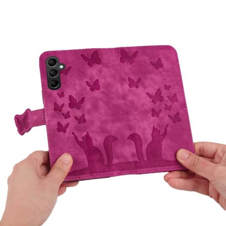 Чохол-книжка з тисненням Butterfly Cat м'яка фактура з магнітним хлястиком на Samsung Galaxy S25 FE 5G - рожевий
