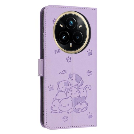 Чохол-книжка Embossed Kitten Phone Leather для Realme 14 Pro+ - фіолетовий