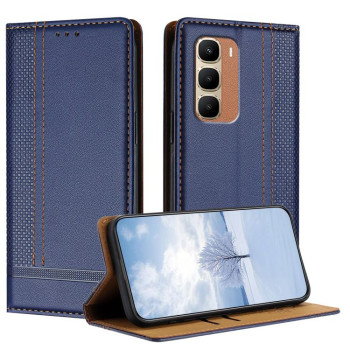 Чохол-книжка з веганської шкіри з прострочкою Stitching Design Scratch-Resistant Vegan Leather на Infinix Hot 70 4G — синій