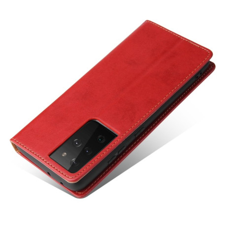 Кожаный чехол-книжка Fierre Shann Genuine leather на Samsung Galaxy S21 Ultra - красный