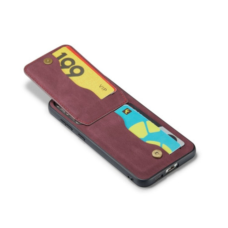 Протиударний чохол Fierre Shann Crazy Horse Card Holder на Samsung Galaxy S24 5G - винно-червоний