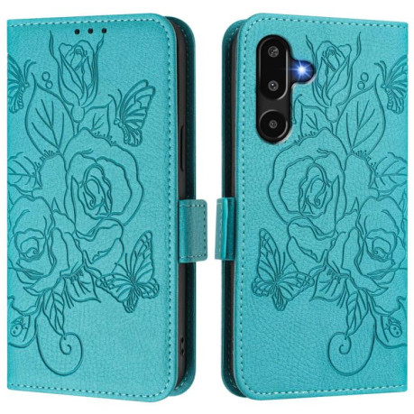 Чохол-книжка Embossed Rose RFID Anti-theft Leather на Samsung Galaxy F16 5G/M16 5G Global - блакитний