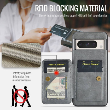 Чехол Fierre Shann Oil Wax Cow Leather Card Holder на Google Pixel 8a - серый