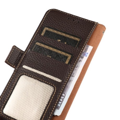 Шкіряний чохол-книжка KHAZNEH Genuine Leather RFID для Samsung Galaxy A13 4G - коричневий