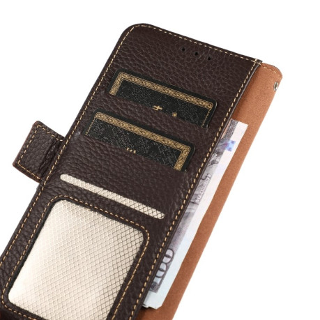 Кожаный чехол-книжка KHAZNEH Genuine Leather RFID для Samsung Galaxy A73 5G - коричневый