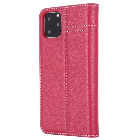 Кожаный чехол-книжка GEBEI Top-grain для iPhone 11 - пурпурно-красный