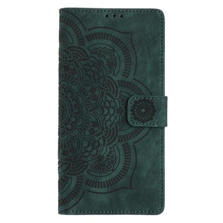Чохол-книжка в стилі Retro з тисненням Mandala м'якою фактурою та магнітним хлястиком на Samsung Galaxy S25 FE 5G - зелений
