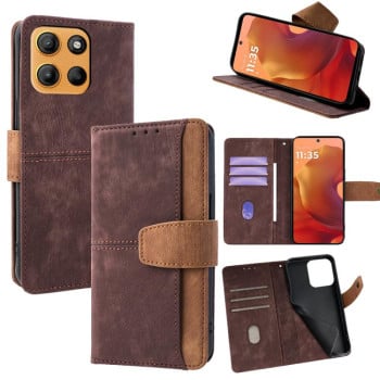 Чохол-книжка Color Stitching Skin Feel із захистом від сканування RFID та магнітним хлястиком на Motorola Moto G15/G15 Power - коричневий