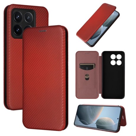 Чехол-книжка Carbon Fiber Texture на  Xiaomi 14T - коричневый