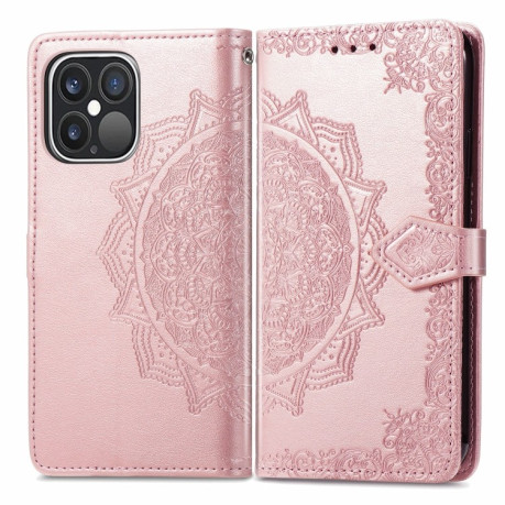 Чехол-книжка Mandala Embossing Pattern на iPhone 13 Pro - розовое золото
