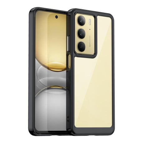 Противоударный чехол Colorful Acrylic Series с цветной силиконовой боковиной на Realme C75 - черный