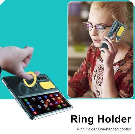 Противоударный чехол Sliding Camera with Ring Holder для Samsung Galaxy Fold4 5G - розовый