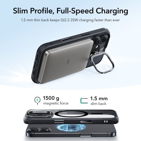 Оригинальный чехол ESR Classic Hybrid с подставкой Kickstand и с MagSafe на iPhone 17 - Clear Black