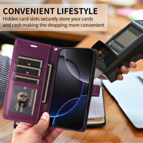 Чехол-книжка Six Card Slots Buckle Leather with Lanyard на Realme C75 - фиолетовый