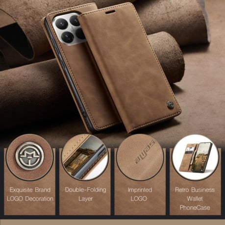 Чехол-книжка CaseMe-013 многофункциональный с кармашком на карт на Xiaomi 15T Pro - коричневый