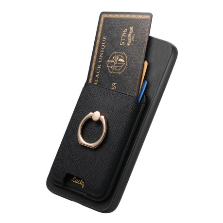 Чехол Retro Cross Leather Ring Vertical Insert Card Bag MagSafe для Motorola Moto G35 5G - черный