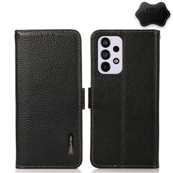 Кожаный чехол-книжка KHAZNEH Genuine Leather RFID для Samsung Galaxy A33 5G - черный