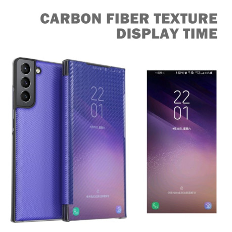 Чехол-книжка Carbon Fiber Texture View Time для Samsung Galaxy S22 5G - синий