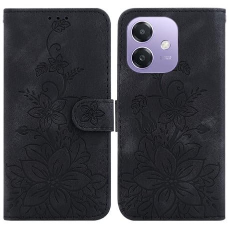 Чехол-книжка с тиснением Lily и магнитной застежкой на OPPO A5x 5G / A3 4G / 5G / A3x 4G / 5G - черный