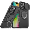 Противоударный чехол со шторкой камеры Sliding Camshield и кольцом-подставкой для  iPhone 16 Pro - черный