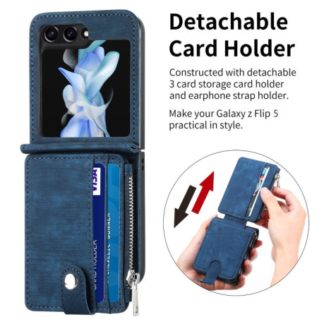 Противоударный чехол Skin-feel Zipper Wallet для Samsung Galaxy Flip 5 - синий