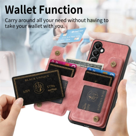 Противоударный чехол Retro Painted Zipper Wallet для Samsung Galaxy M15 - розовый