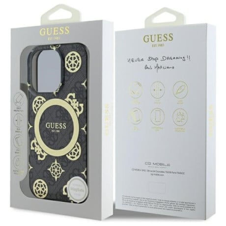 Оригинальный чехол Guess IML Peony On 4G Background MagSafe для iPhone 16 Pro Max - Black