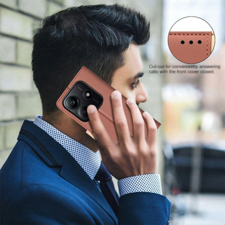Чехол-книжка Color Matching RFID Anti-theft Leather для Xiaomi Redmi Note 14 5G/Poco M7 Pro 5G - коричневый