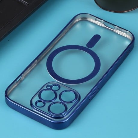 Противоударный чехол MagSafe Electroplating Straight для iPhone 14 Pro - темно-синий
