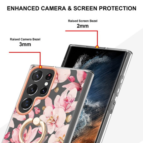 Противоударный чехол Ring IMD Flowers для Samsung Galaxy S23 Ultra 5G - Pink Gardenia