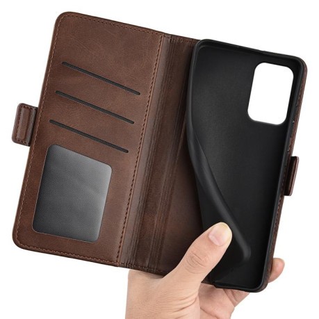 Чехол-книжка Dual-side Magnetic Buckle для Motorola Moto E15 - коричневый