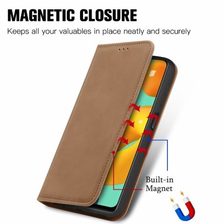 Чехол-книжка Retro Skin Feel Business Magnetic на Samsung Galaxy M32/A22 4G - коричневый