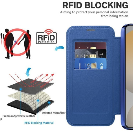 Чехол-книжка Shield MagSafe RFID Anti-theft Leather для Samsung Galaxy S24 FE 5G - синий