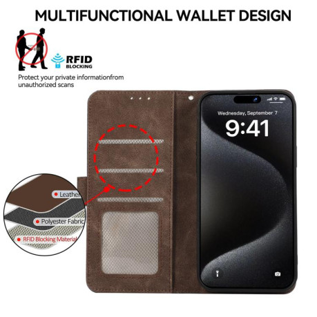 Чехол-книжка ABEEL Color Block Magnetic RFID Leather на iPhone 16e - коричневый