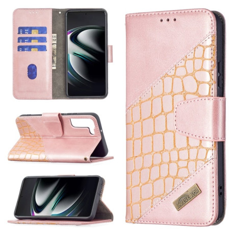 Чехол-книжка Matching Color Crocodile Texture на Samsung Galaxy S22 5G - розовое золото