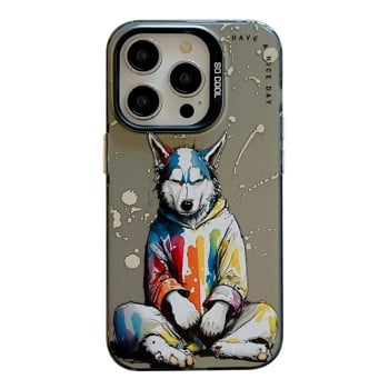 Чехол Animal Pattern Oil Painting Series для iPhone 15 Pro Max - Hoodie Dog