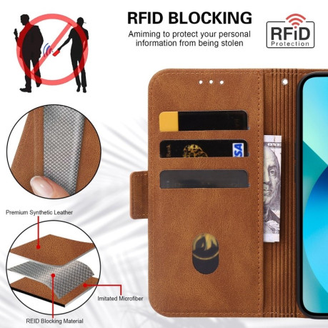 Чехол-книжка Embossing Stripe RFID для iPhone 14 Plus - коричневый