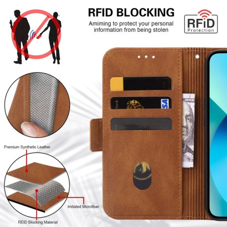 Чехол-книжка Embossing Stripe RFID для iPhone 14 Pro Max - коричневый