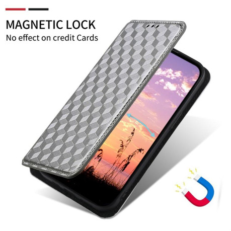 Чехол-книжка Cubic Grid Texture Flip Leather для Xiaomi Redmi Note 14 4G 164.84mm - серебристый