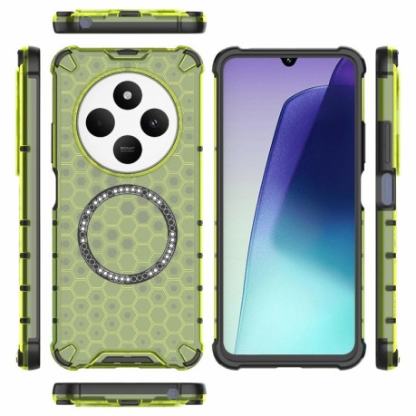 Противоударный чехол Honeycomb Magnetic Ring Shockproof на Xiaomi Redmi 14C 4G/Poco C75/Redmi A4 5G - зеленый