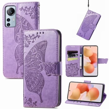 Чехол-книжка Butterfly Love Flower Embossed на Xiaomi 12 Lite - светло-фиолетовый
