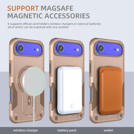 Противоударный чехол Armor Magsafe Holder PC Hybrid TPU для iPhone Air - Gold