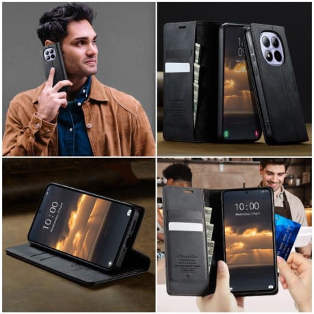 Чехол-книжка CaseMe 033 с фактурой Calf и защитой от сканирования RFID на Xiaomi Redmi Note 15 Pro 5G Global 163.6mm — чёрный